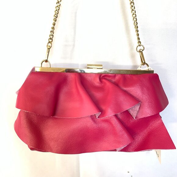 Fiordaliso Made In Italy Pink Leather Layered Clutch Crossbody Bag - Picture 13 of 16